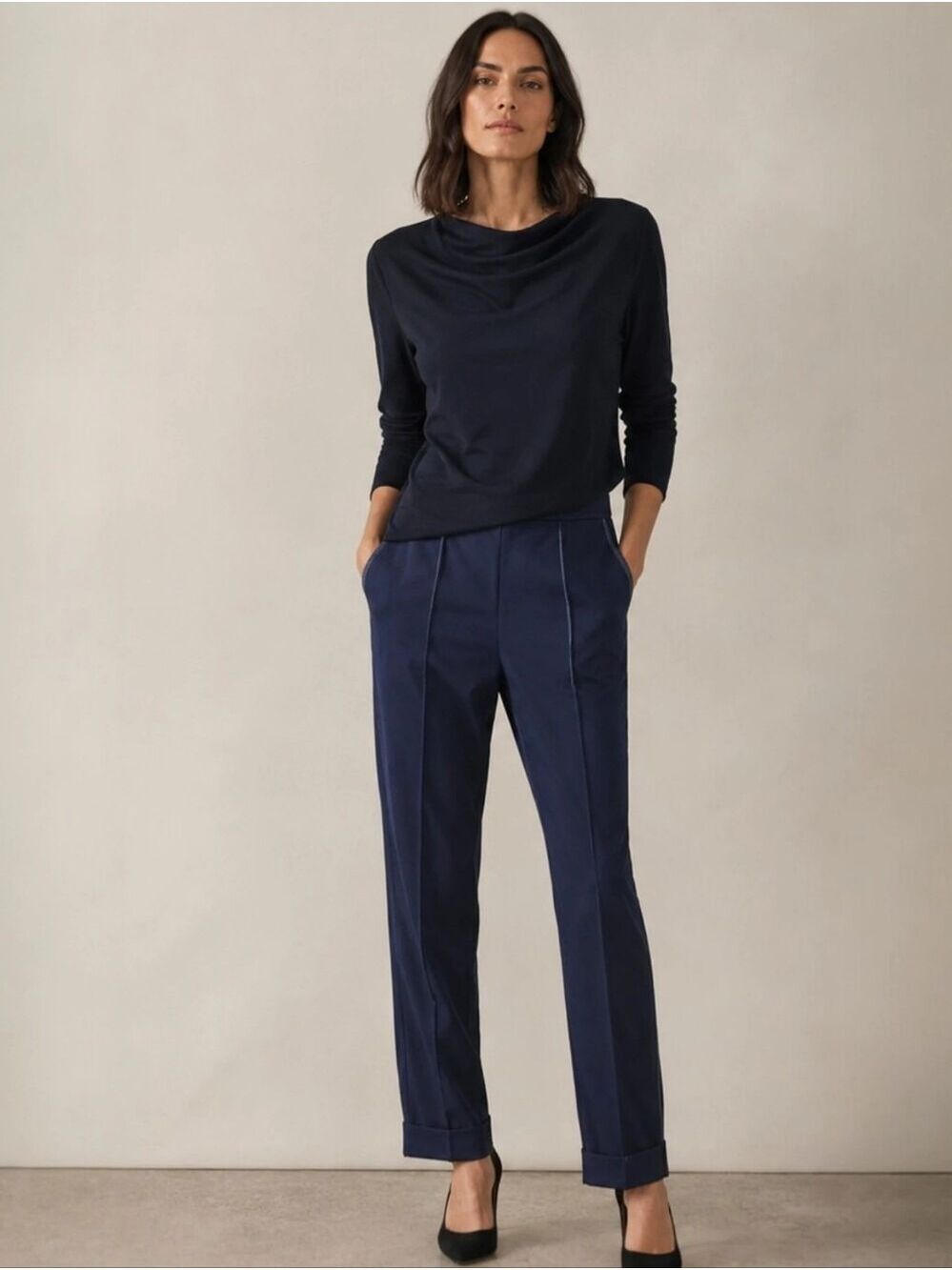 Donna Karan Seven Easy Pieces Navy Pull On Ankle Pants Small